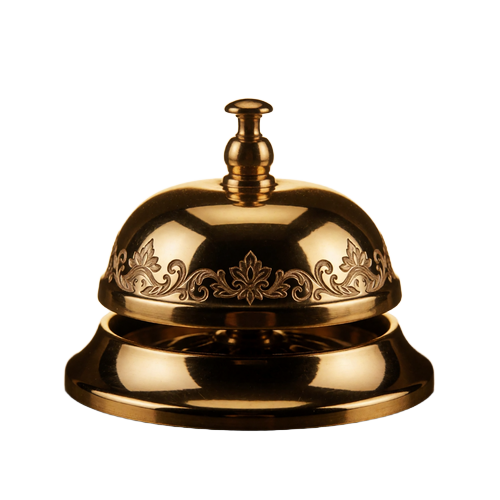 Goldene Concierge-Klingel mit sanftem Glanz als Symbol f&uuml;r den 24/7 VIP-Host-Service