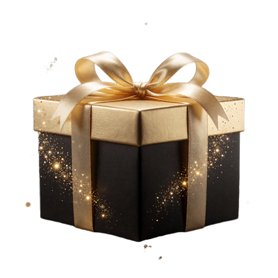 Goldenes und schwarzes Premium-Geschenkbox mit leuchtender goldener Schleife