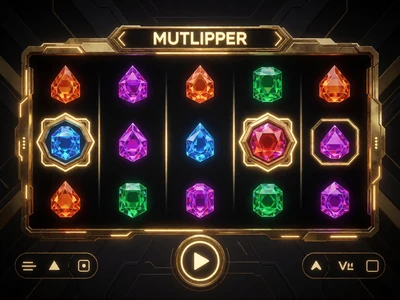 Modernes Video-Slot-Interface mit kaskadierenden Edelstein-Symbolen und Multiplikator-Anzeige